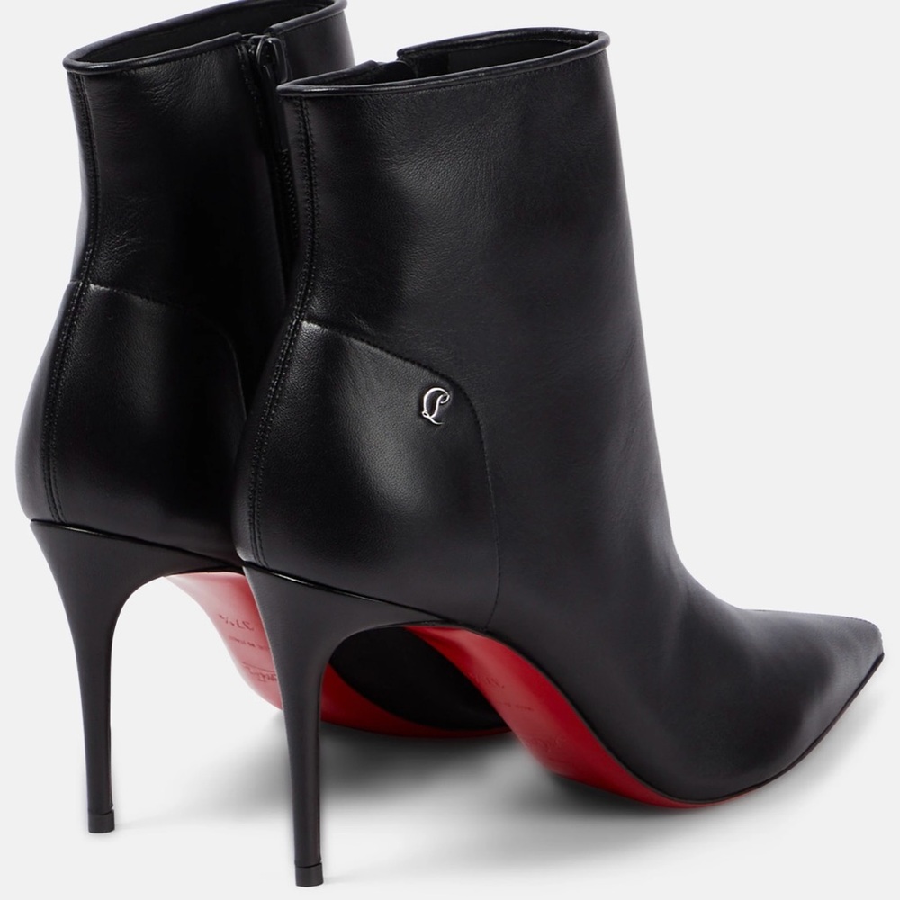 CHRISTIAN LOUBOUTIN SPORTY KATE BOOTY 85 BLACK LEATHER ANKLE BOOT ZIPPER SZ 39 - Picture 11 of 16